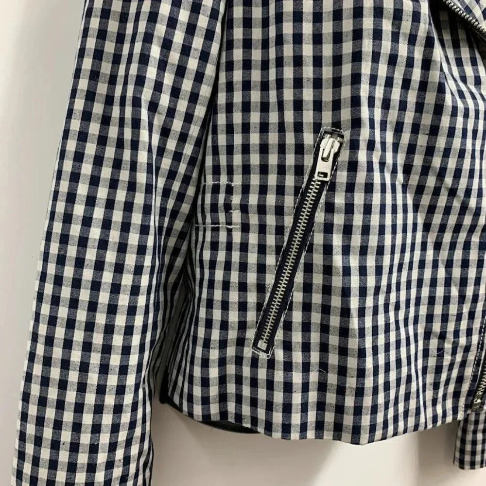 J. Crew Women's Gingham‎ Plaid Linen Blend Motorcycle Jacket Size 00